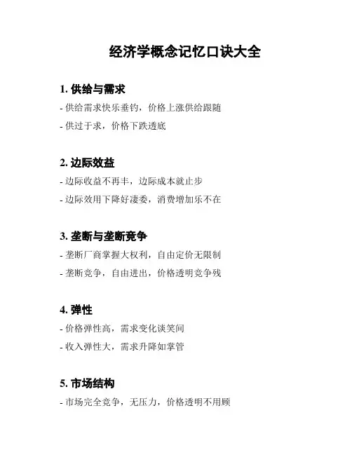 经济学概念记忆口诀大全