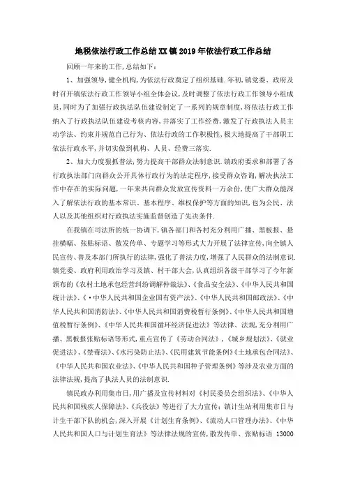 地税依法行政工作总结 某某镇2019年依法行政工作总结 精品