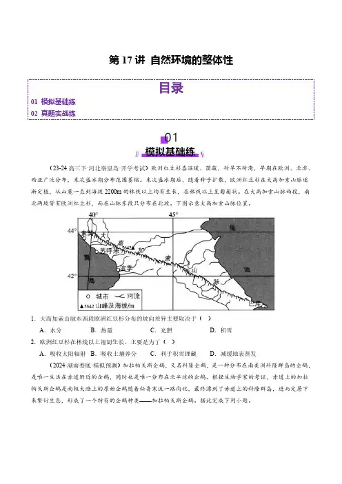 第17讲 自然环境的整体性(练习)(学生版) 2025年高考地理一轮复习讲练测(新教材新高考)