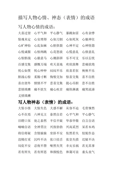 【免费】2019小学三年级语文：描写人物心情、神态(表情)的成语