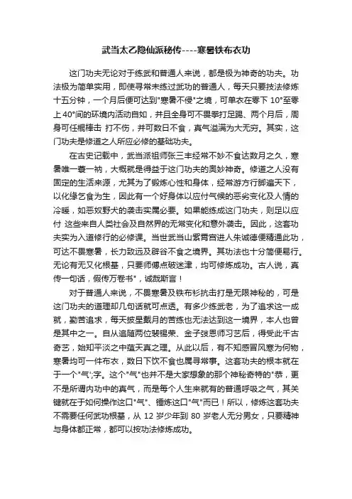 武当太乙隐仙派秘传----寒暑铁布衣功