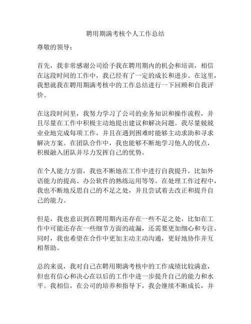 聘用期满考核个人工作总结