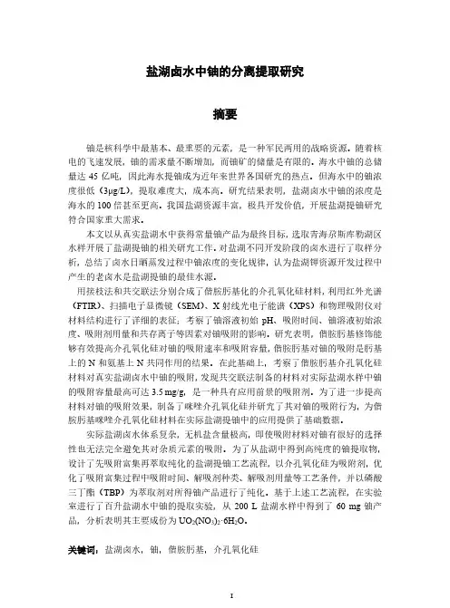盐湖卤水中铀的分离提取研究