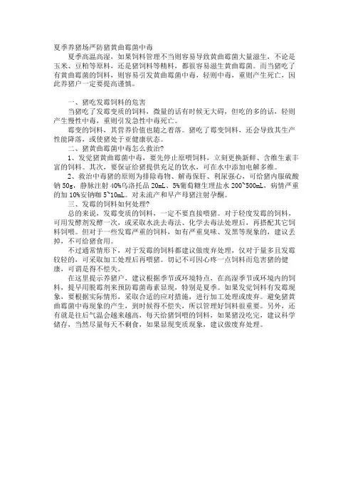 夏季养猪场谨防猪黄曲霉菌中毒