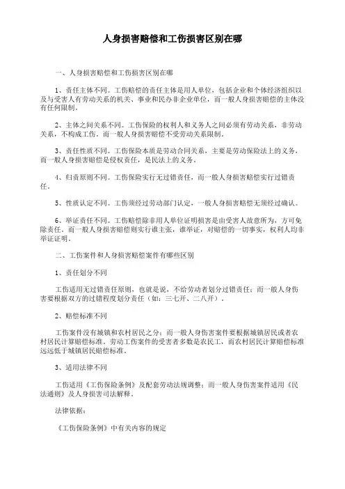 人身损害赔偿和工伤损害区别在哪