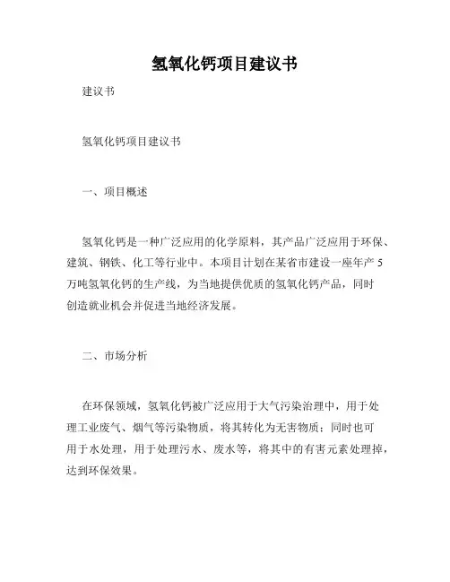 氢氧化钙项目建议书