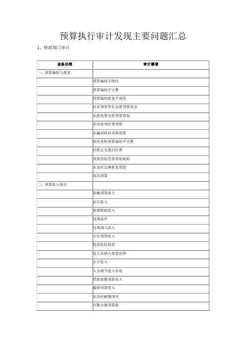 预算执行审计发现主要问题汇总