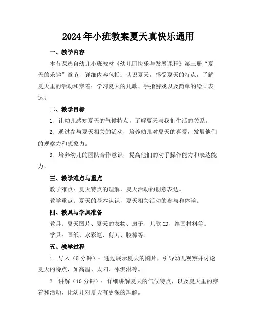 2024年小班教案夏天真快乐通用