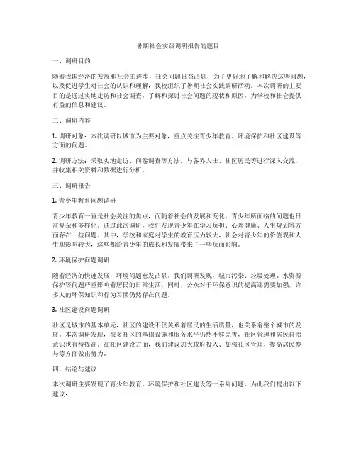 暑期社会实践调研报告的题目