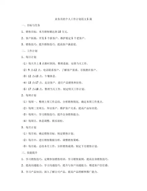 业务员的个人工作计划范文5篇