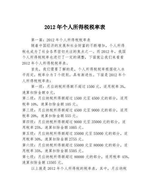 2012年个人所得税税率表3篇