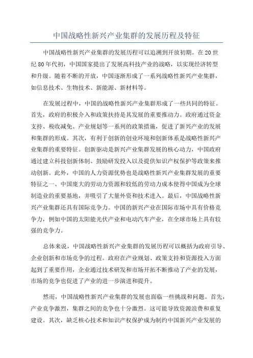 中国战略性新兴产业集群的发展历程及特征