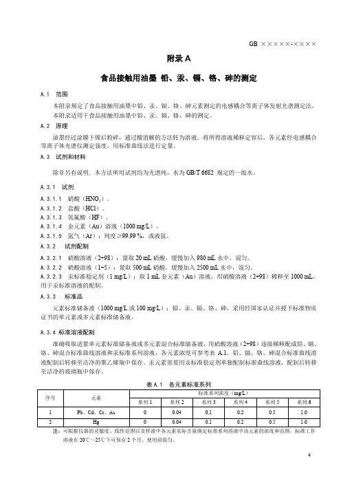 食品接触用油墨 铅、汞、镉、铬、砷的测定