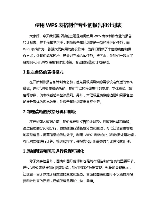 使用WPS表格制作专业的报告和计划表