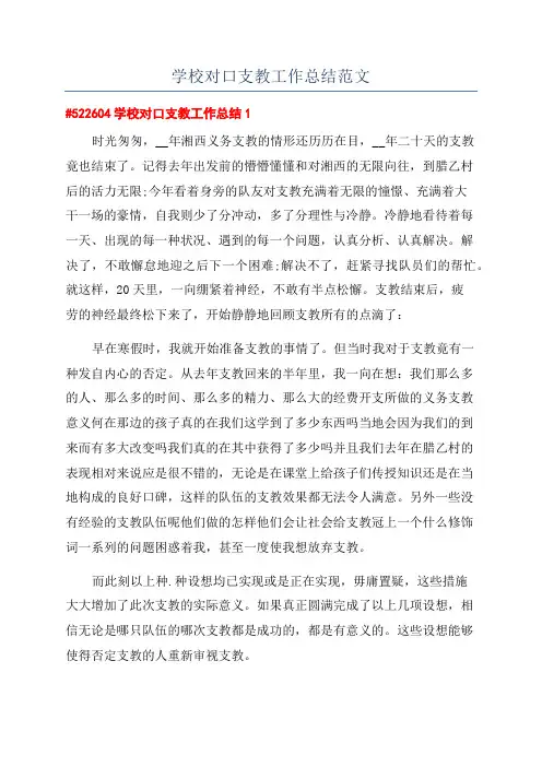 学校对口支教工作总结范文
