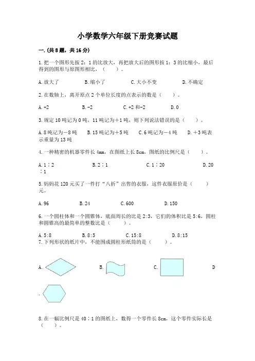小学数学六年级下册竞赛试题附参考答案(b卷)