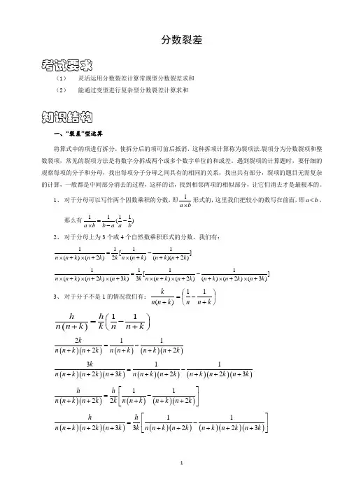 小学数学分数裂项