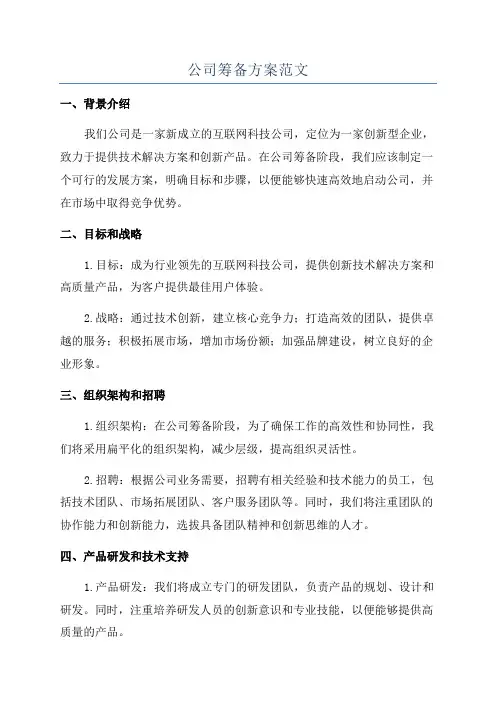 公司筹备方案范文