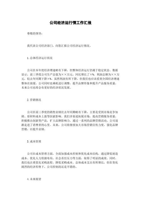公司经济运行情工作汇报