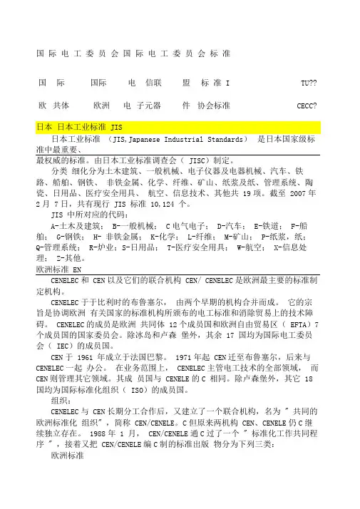 各国标准简称