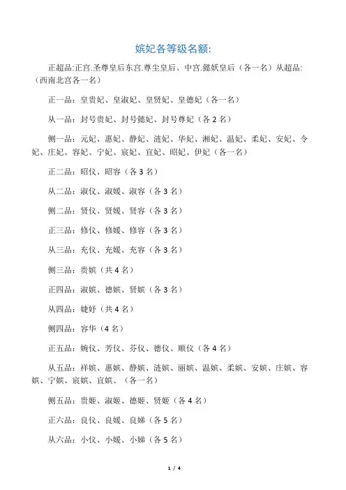 嫔妃各等级名额 ,古代宫殿名称