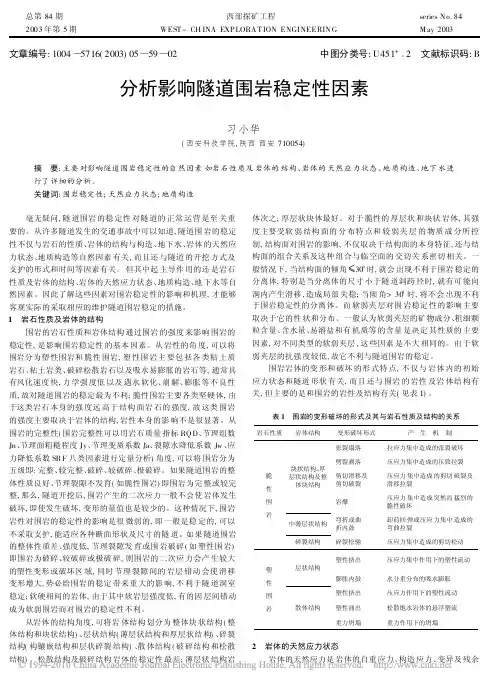分析影响隧道围岩稳定性因素