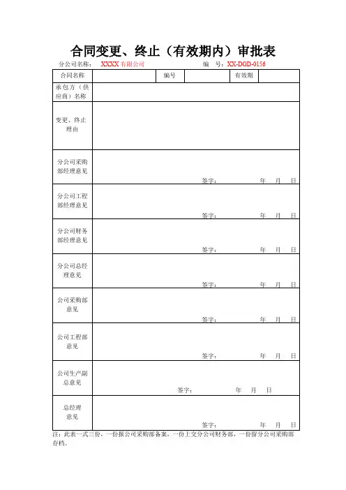 合同变更、终止(有效期内)审批表