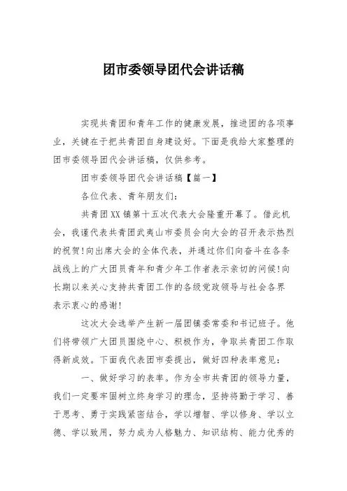 团市委领导团代会讲话稿