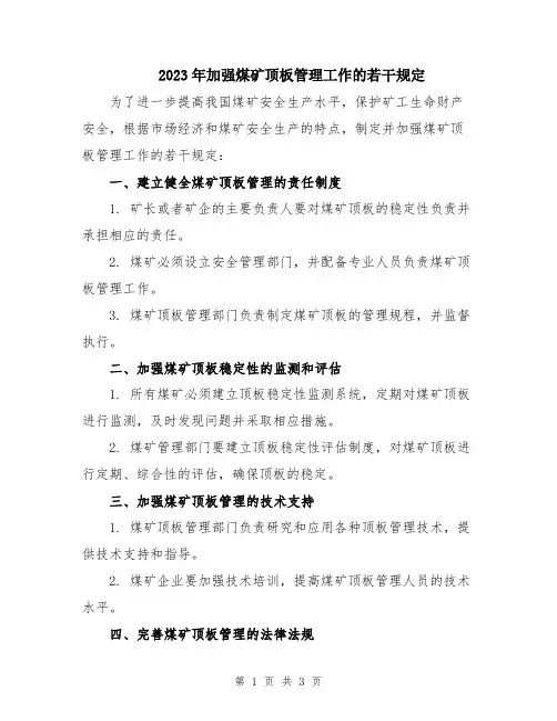 2023年加强煤矿顶板管理工作的若干规定