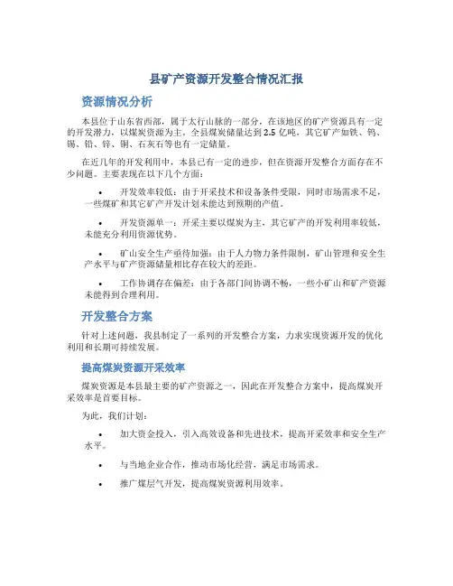 县矿产资源开发整合情况汇报