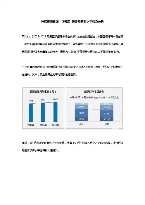 韩式皮肤管理 【解密】美容师薪资水平调查分析