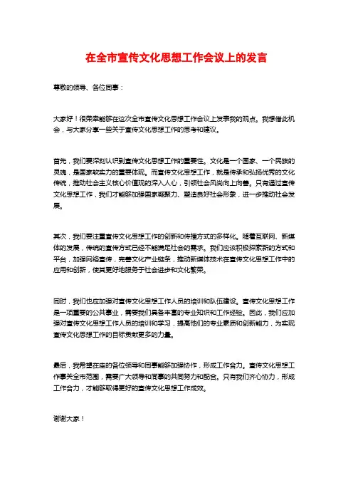在全市宣传文化思想工作会议上的发言