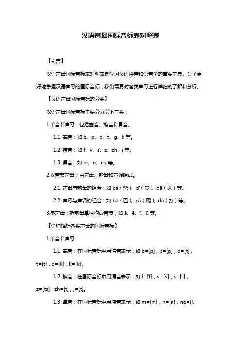 汉语声母国际音标表对照表