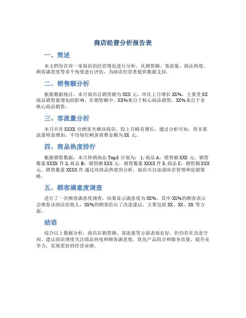 商店经营分析报告表