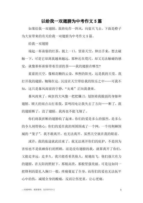 以给我一双翅膀为中考作文5篇
