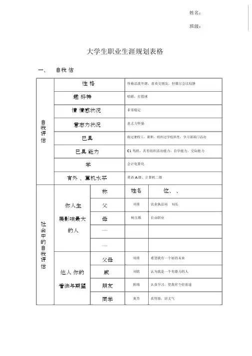 大学生职业生涯规划表格