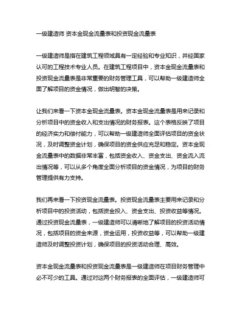 一级建造师 资本金现金流量表和投资现金流量表