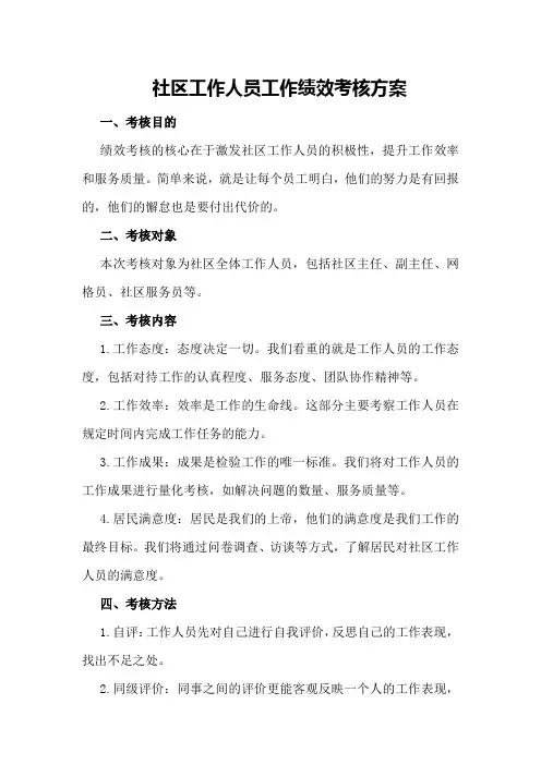 社区工作人员工作绩效考核方案