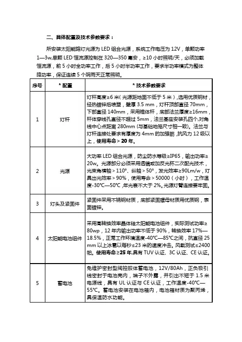 太阳能LED灯技术参数