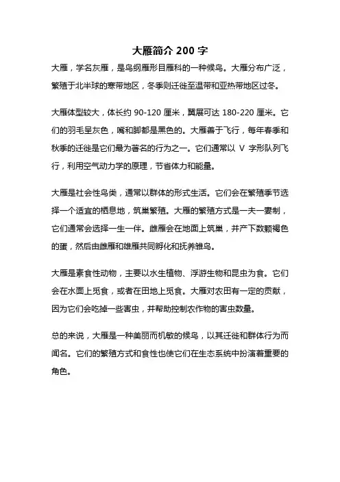 大雁简介200字