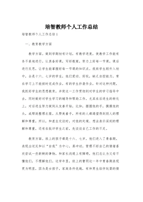 培智教师个人工作总结