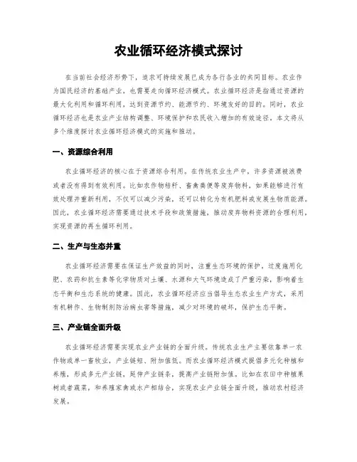 农业循环经济模式探讨