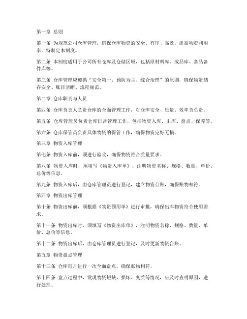 经营公司仓库管理制度