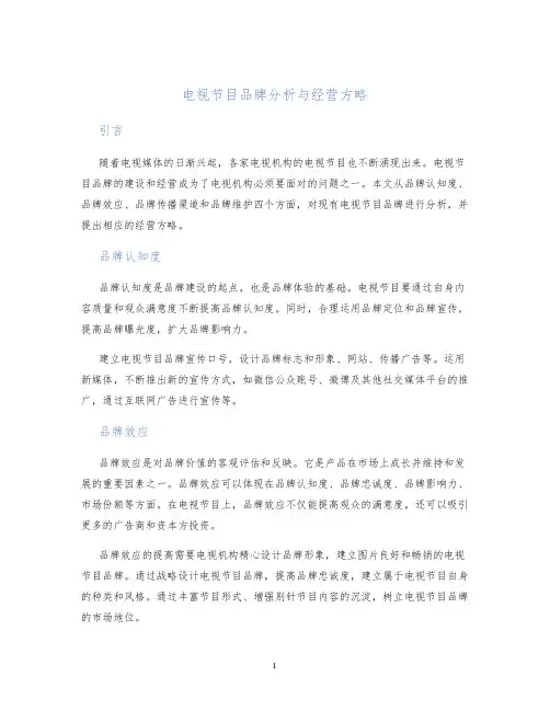 电视节目品牌分析与经营方略