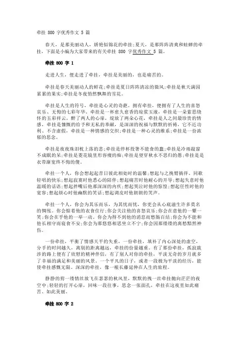 牵挂800字优秀作文5篇
