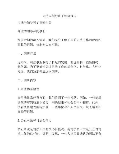 司法局领导班子调研报告