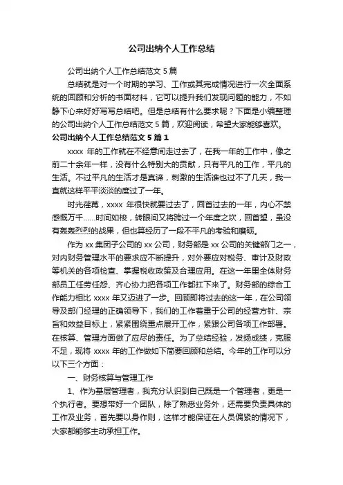 公司出纳个人工作总结范文5篇