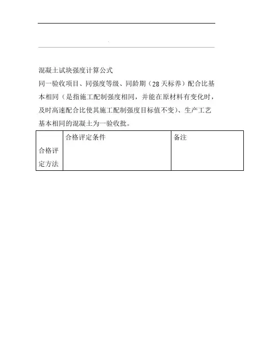 混凝土试块强度评定计算公式
