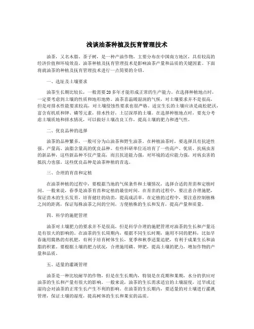 浅谈油茶种植及抚育管理技术