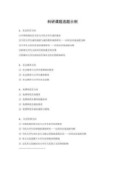 科研课题选题示例